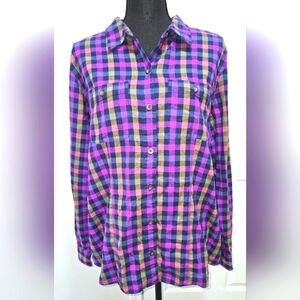 Eddie Bauer Women's Plaid Purple & Blue Button-Up Shirt